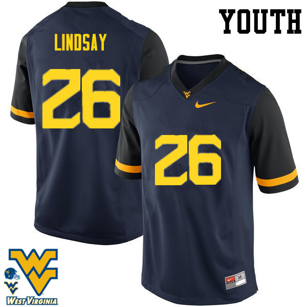 NCAA Youth Deamonte Lindsay West Virginia Mountaineers Navy #26 Nike Stitched Football College Authentic Jersey LX23R41JR